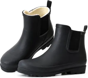 Women's Rain Boots with Plush Lining Chelsea Boots Women Snow Boots for Women Lightweight Rubber Boots Ankle Rain Boots Non-slip Waterproof Outdoor Work Shoes, Winter, Fishing, Gardening