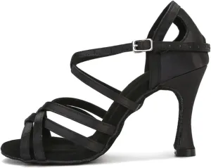 Women's Silk Satin Latin Dance Shoes - Tango Ballroom Wear-Resistant Sneakers, 10CM/3.9Inch Heel Height