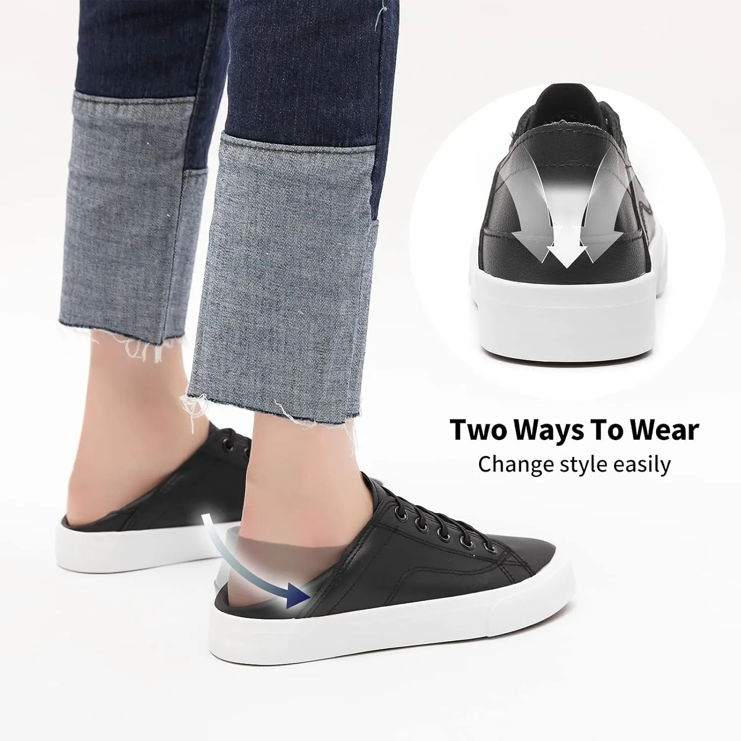Women's Slip on Shoes PU Leather Slip on Sneaker Fashion White Tennis Shoes Low Top Black Casual Shoes