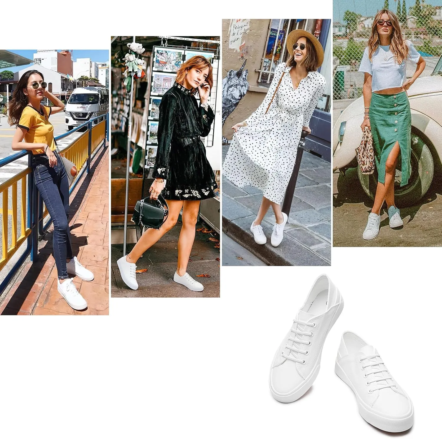 Women's Slip on Shoes PU Leather Slip on Sneaker Fashion White Tennis Shoes Low Top Black Casual Shoes