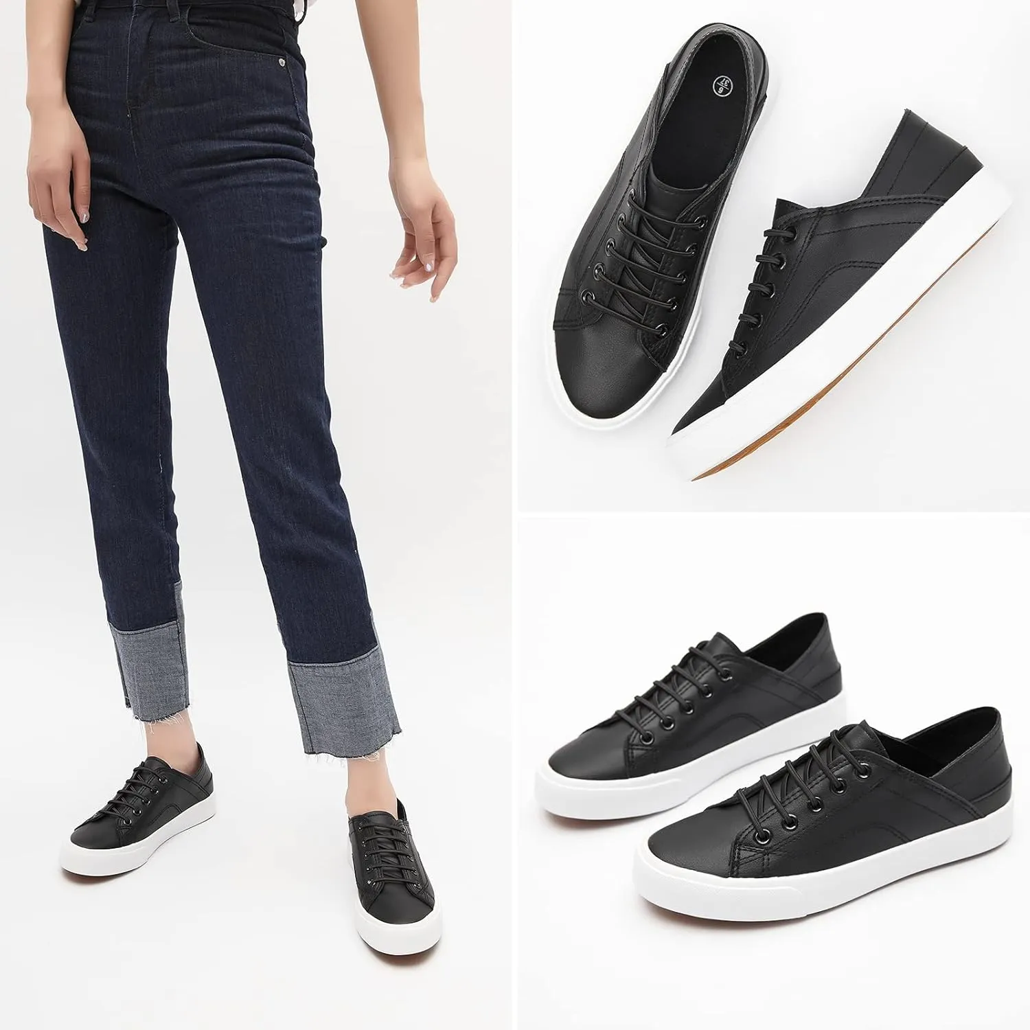 Women's Slip on Shoes PU Leather Slip on Sneaker Fashion White Tennis Shoes Low Top Black Casual Shoes