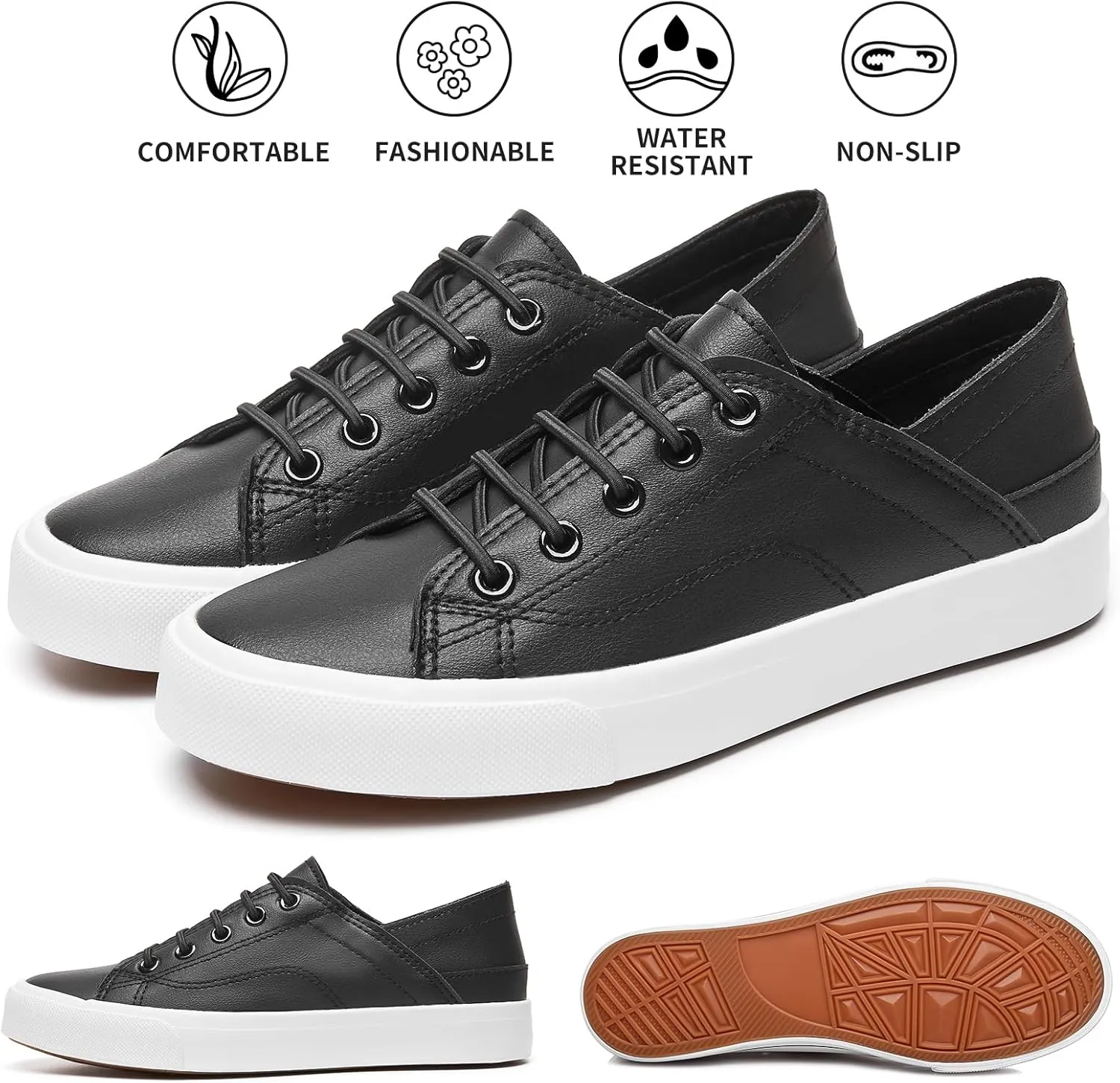 Women's Slip on Shoes PU Leather Slip on Sneaker Fashion White Tennis Shoes Low Top Black Casual Shoes
