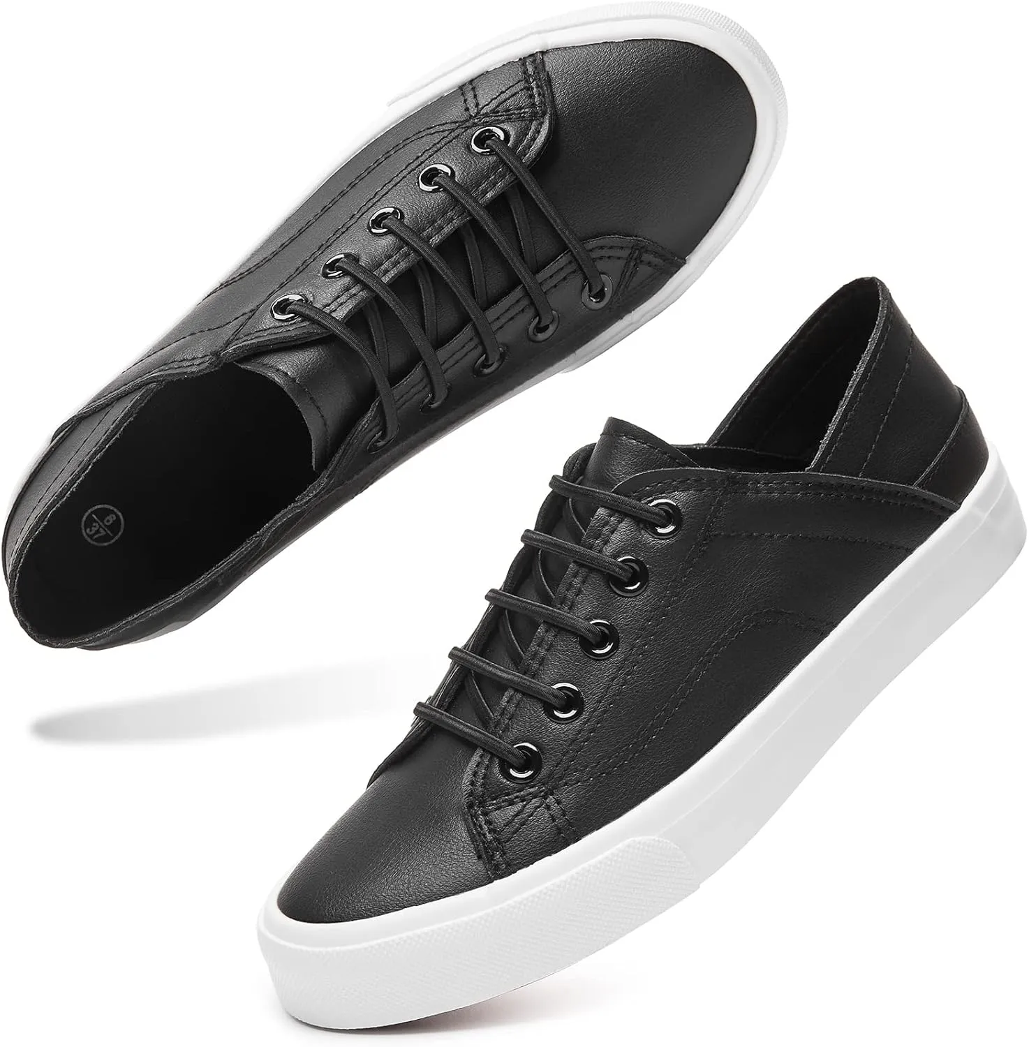 Women's Slip on Shoes PU Leather Slip on Sneaker Fashion White Tennis Shoes Low Top Black Casual Shoes