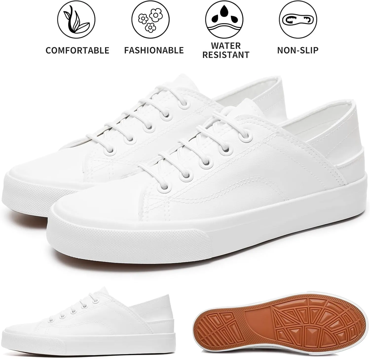Women's Slip on Shoes PU Leather Slip on Sneaker Fashion White Tennis Shoes Low Top Black Casual Shoes