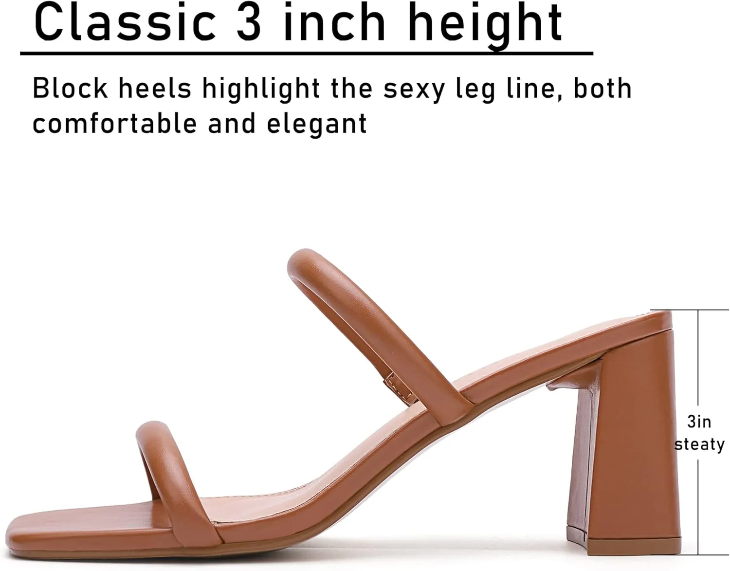 Women's Square Open Toe Heeled Sandals Two Strap Mules Slip On Block Chunky Mid Heels Sandals