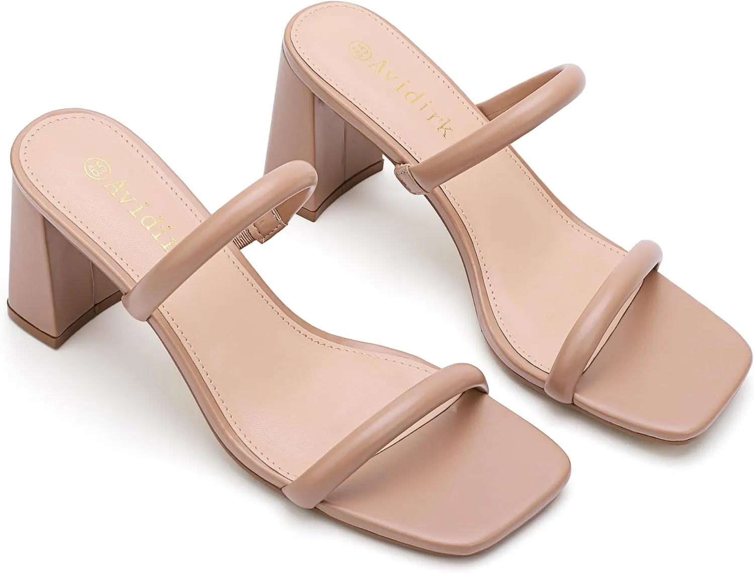 Women's Square Open Toe Heeled Sandals Two Strap Mules Slip On Block Chunky Mid Heels Sandals
