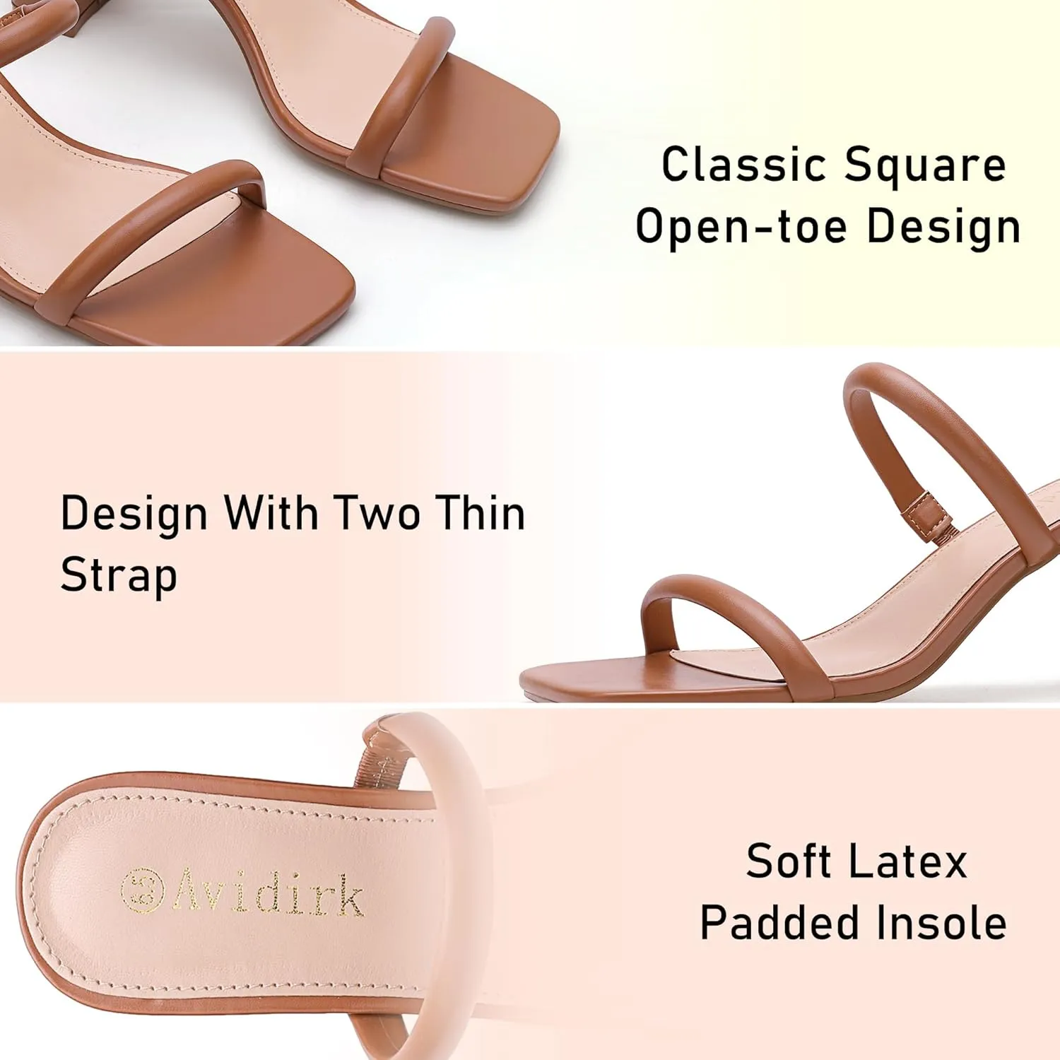 Women's Square Open Toe Heeled Sandals Two Strap Mules Slip On Block Chunky Mid Heels Sandals