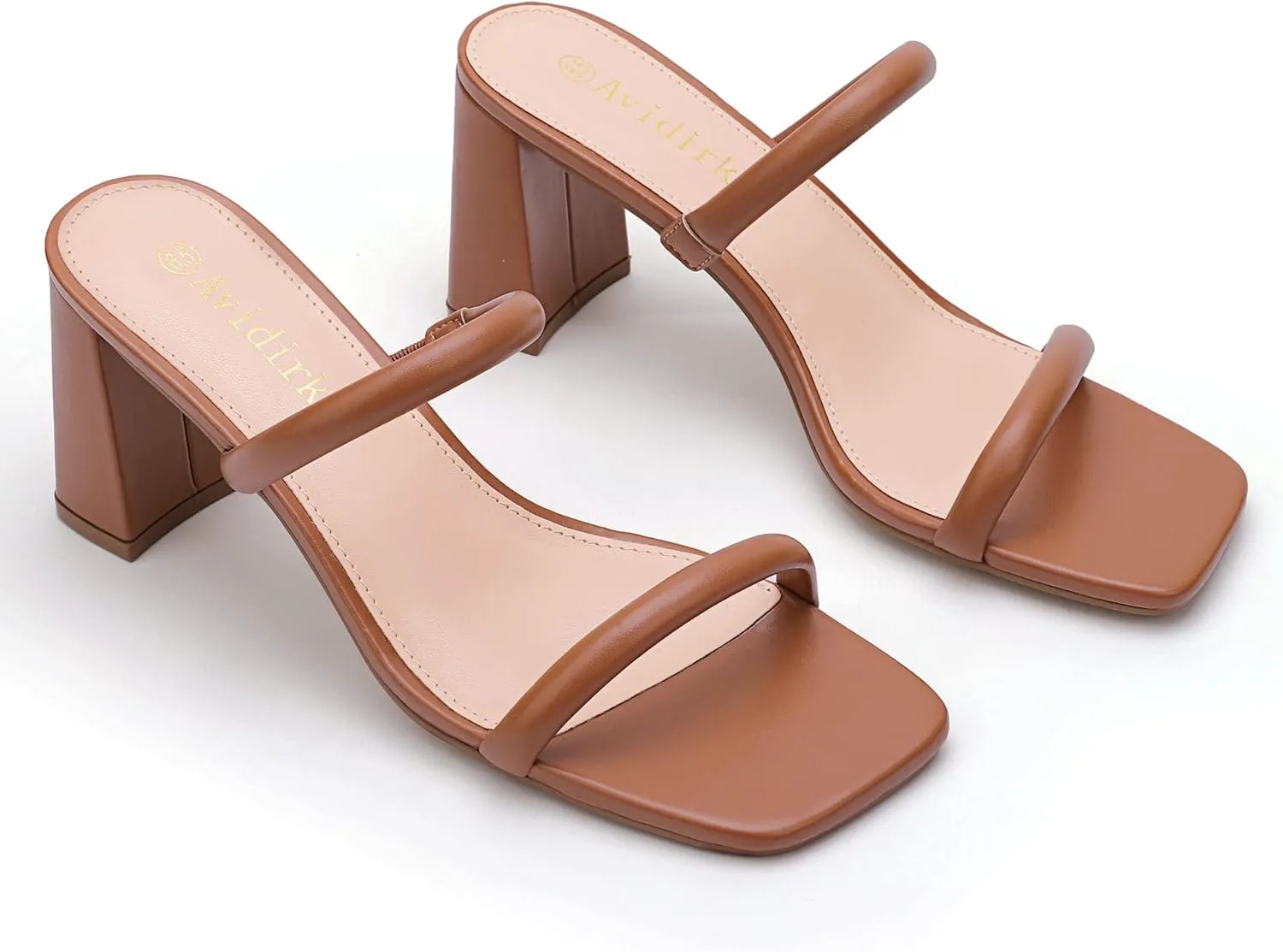 Women's Square Open Toe Heeled Sandals Two Strap Mules Slip On Block Chunky Mid Heels Sandals