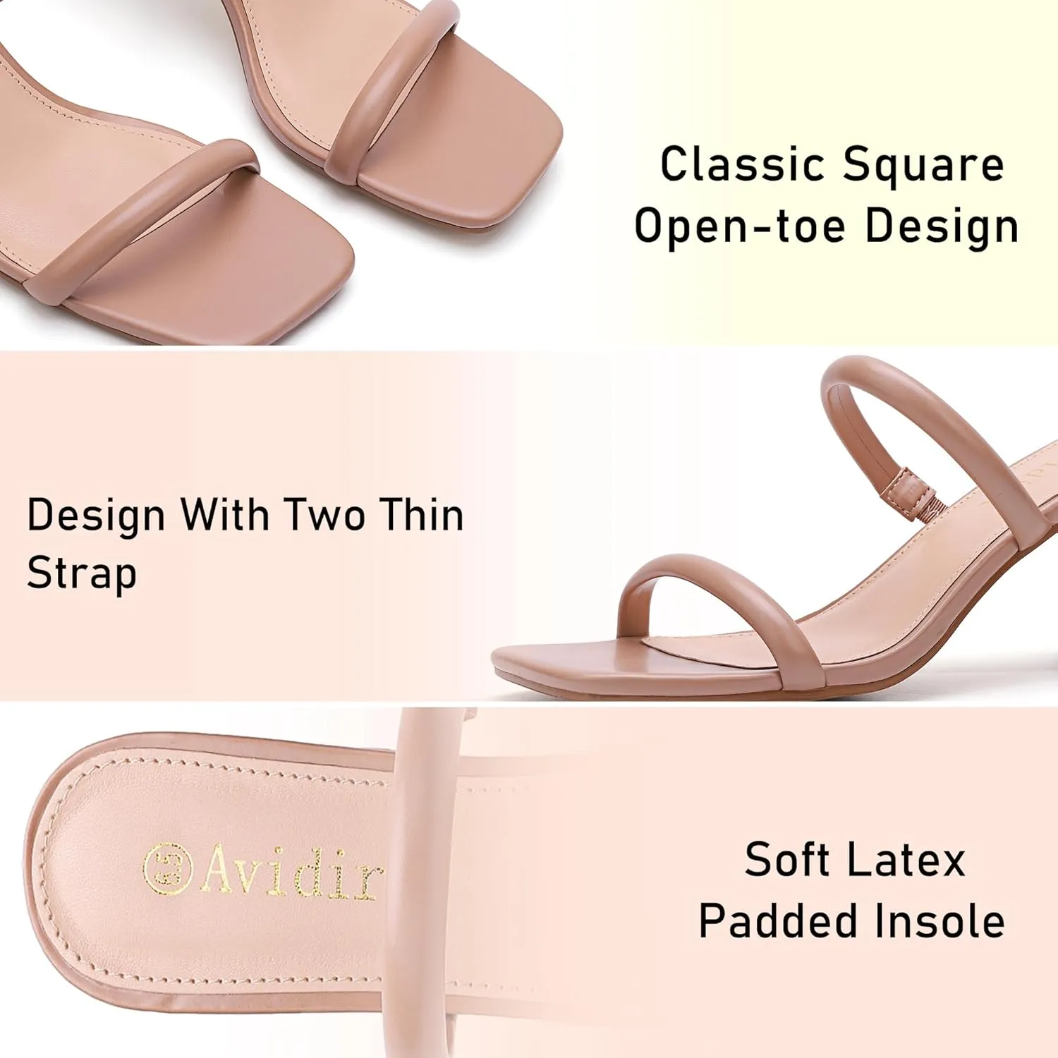 Women's Square Open Toe Heeled Sandals Two Strap Mules Slip On Block Chunky Mid Heels Sandals