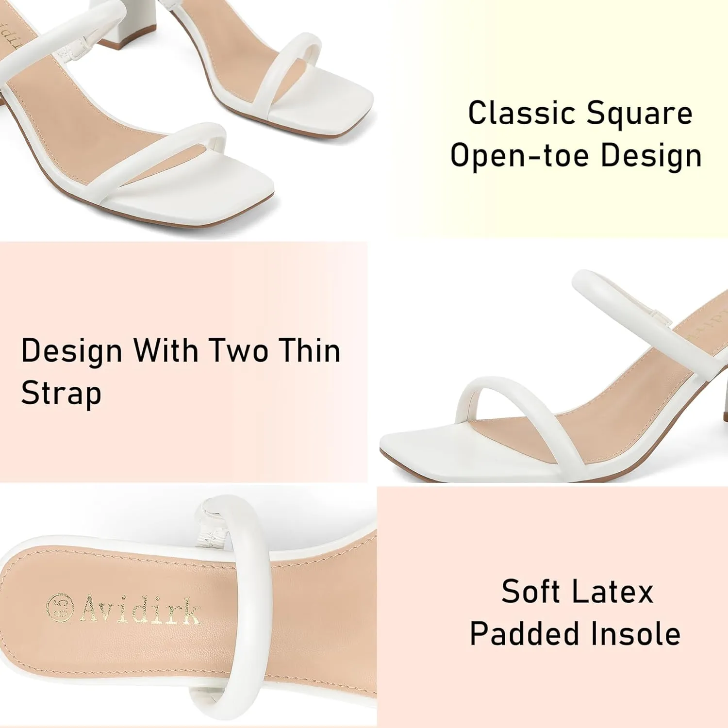 Women's Square Open Toe Heeled Sandals Two Strap Mules Slip On Block Chunky Mid Heels Sandals