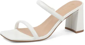 Women's Square Open Toe Heeled Sandals Two Strap Mules Slip On Block Chunky Mid Heels Sandals