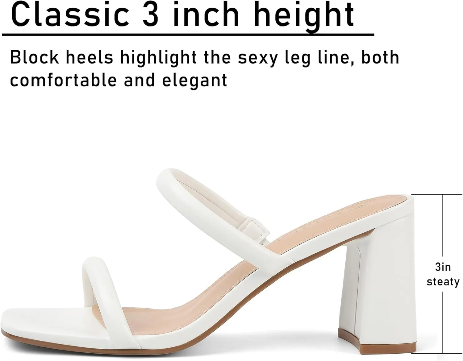 Women's Square Open Toe Heeled Sandals Two Strap Mules Slip On Block Chunky Mid Heels Sandals