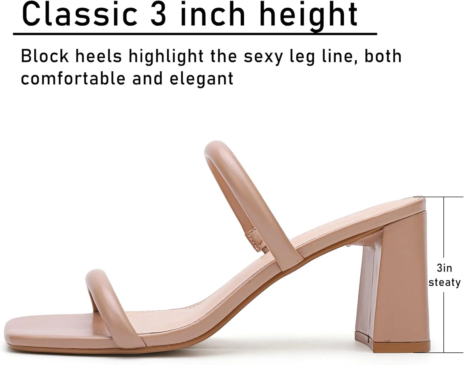 Women's Square Open Toe Heeled Sandals Two Strap Mules Slip On Block Chunky Mid Heels Sandals