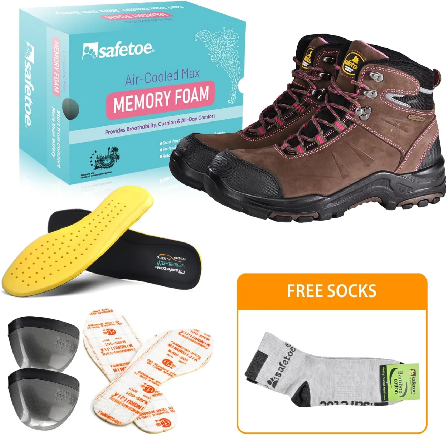 Women's Steel Toe Boots Waterproof Cow Leather Lightweight Work Boots for Women Fire Safety Boots Non Slip Puncture Resistant