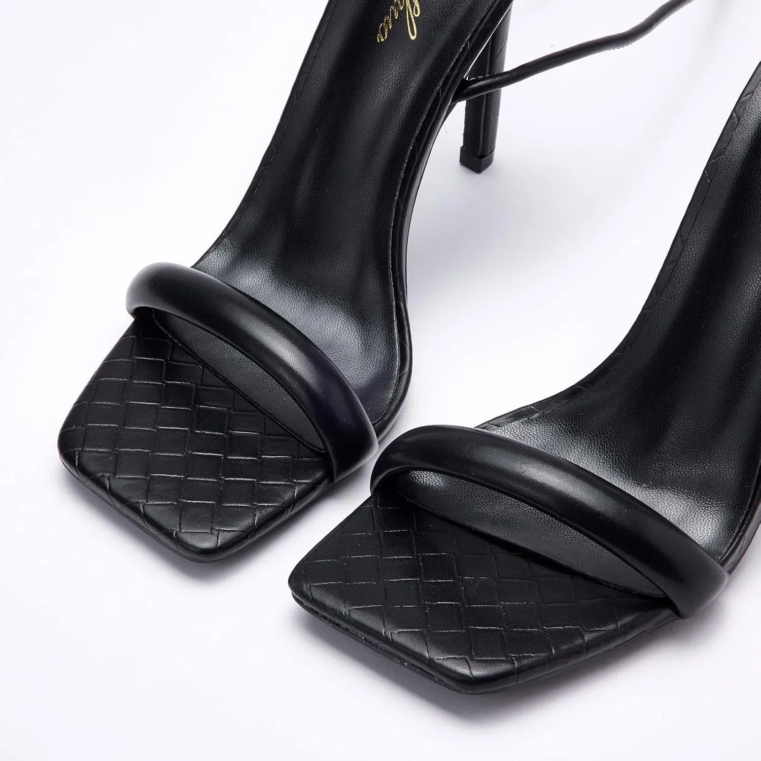 Women's Stiletto Lace up Heels Square Toe Strappy Heels Sandals Open Toe Party Wedding Shoes