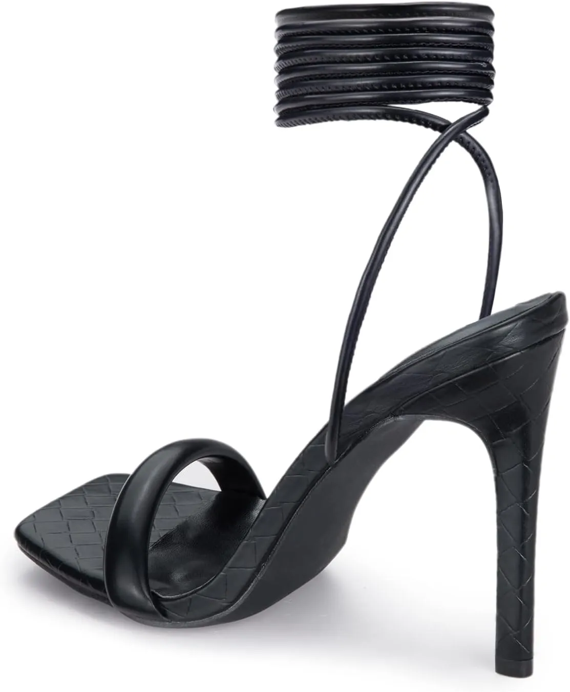 Women's Stiletto Lace up Heels Square Toe Strappy Heels Sandals Open Toe Party Wedding Shoes