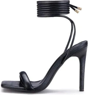 Women's Stiletto Lace up Heels Square Toe Strappy Heels Sandals Open Toe Party Wedding Shoes