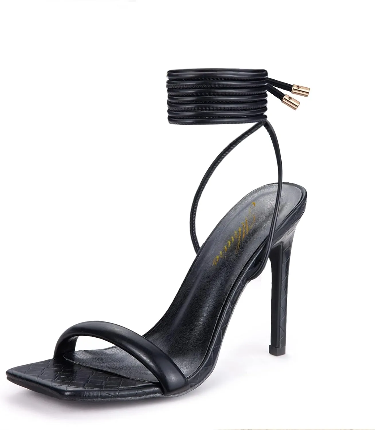 Women's Stiletto Lace up Heels Square Toe Strappy Heels Sandals Open Toe Party Wedding Shoes