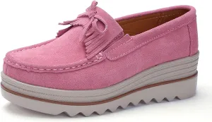 Women's Suede Platform Wedge Slip-Ons Loafers Round Toe Comfortable Toning Rocker Walking Shoes with Arch Support Casual Non-Slip Orthotic Sneakers