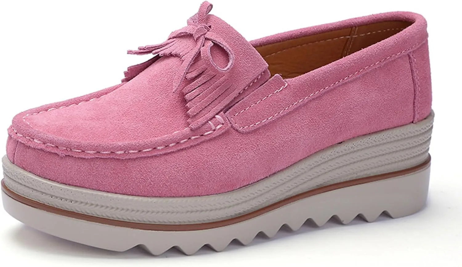 Women's Suede Platform Wedge Slip-Ons Loafers Round Toe Comfortable Toning Rocker Walking Shoes with Arch Support Casual Non-Slip Orthotic Sneakers