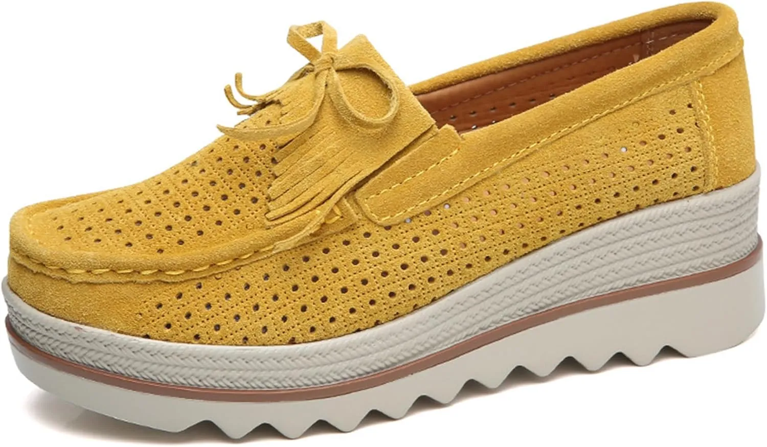 Women's Suede Platform Wedge Slip-Ons Loafers Round Toe Comfortable Toning Rocker Walking Shoes with Arch Support Casual Non-Slip Orthotic Sneakers