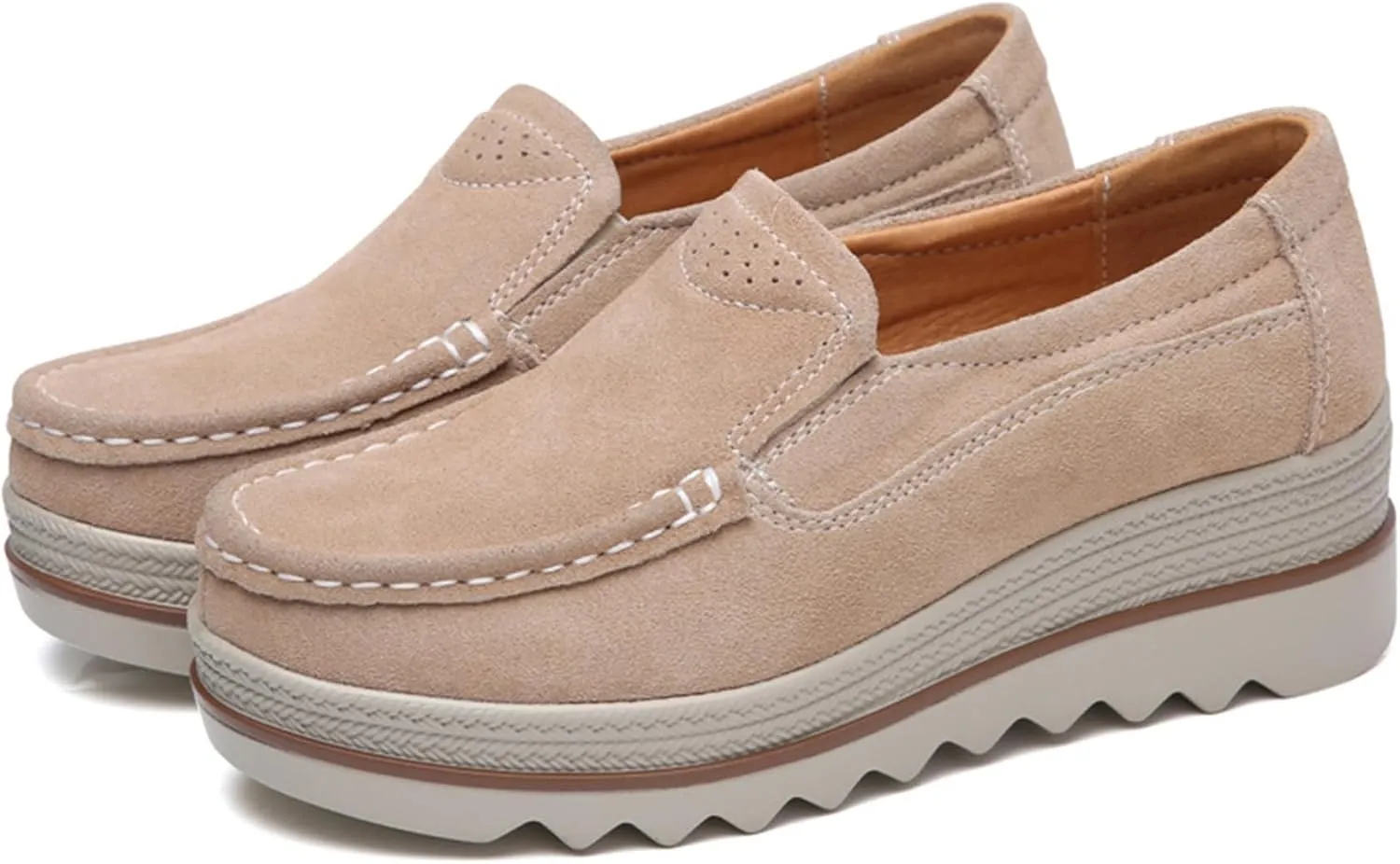 Women's Suede Platform Wedge Slip-Ons Loafers Round Toe Comfortable Toning Rocker Walking Shoes with Arch Support Casual Non-Slip Orthotic Sneakers