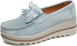 Women's Suede Platform Wedge Slip-Ons Loafers Round Toe Comfortable Toning Rocker Walking Shoes with Arch Support Casual Non-Slip Orthotic Sneakers