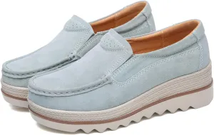 Women's Suede Platform Wedge Slip-Ons Loafers Round Toe Comfortable Toning Rocker Walking Shoes with Arch Support Casual Non-Slip Orthotic Sneakers