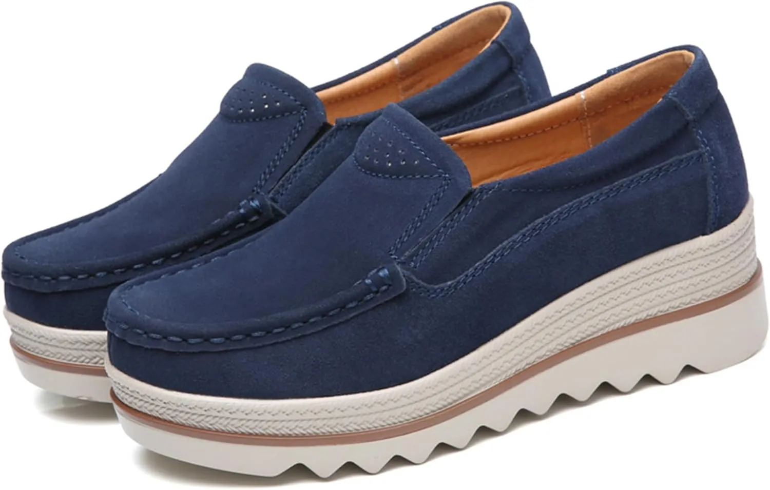 Women's Suede Platform Wedge Slip-Ons Loafers Round Toe Comfortable Toning Rocker Walking Shoes with Arch Support Casual Non-Slip Orthotic Sneakers