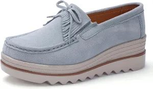 Women's Suede Platform Wedge Slip-Ons Loafers Round Toe Comfortable Toning Rocker Walking Shoes with Arch Support Casual Non-Slip Orthotic Sneakers
