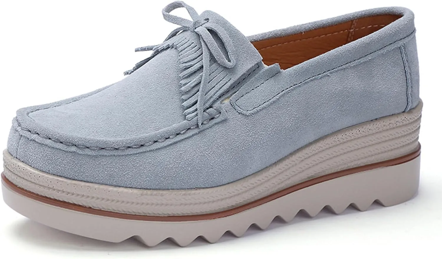 Women's Suede Platform Wedge Slip-Ons Loafers Round Toe Comfortable Toning Rocker Walking Shoes with Arch Support Casual Non-Slip Orthotic Sneakers