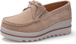 Women's Suede Platform Wedge Slip-Ons Loafers Round Toe Comfortable Toning Rocker Walking Shoes with Arch Support Casual Non-Slip Orthotic Sneakers