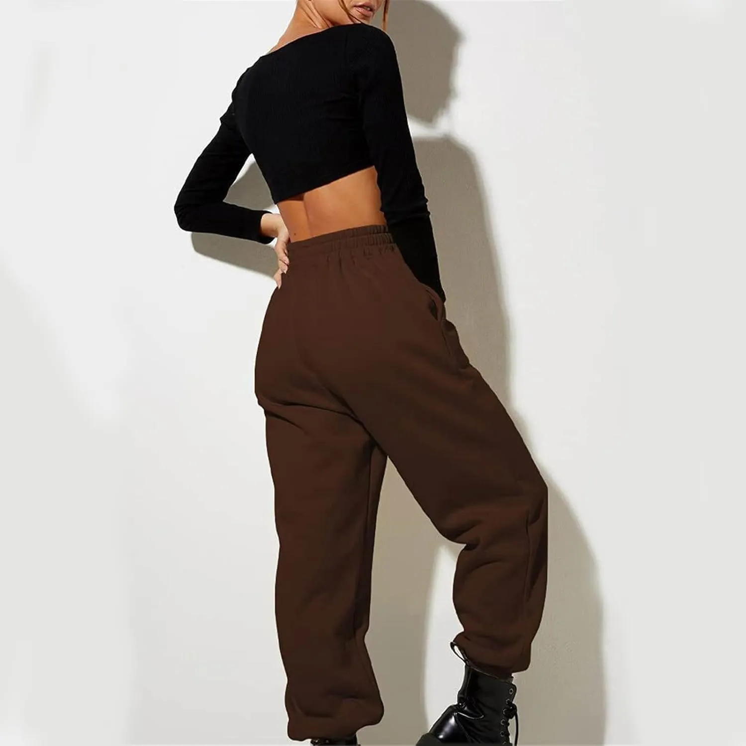 Womens Thin High Waisted Pants Trendy Pleated Waist Park Cycling Running Sweatpant Office Relax Cuffed Casual Trouser