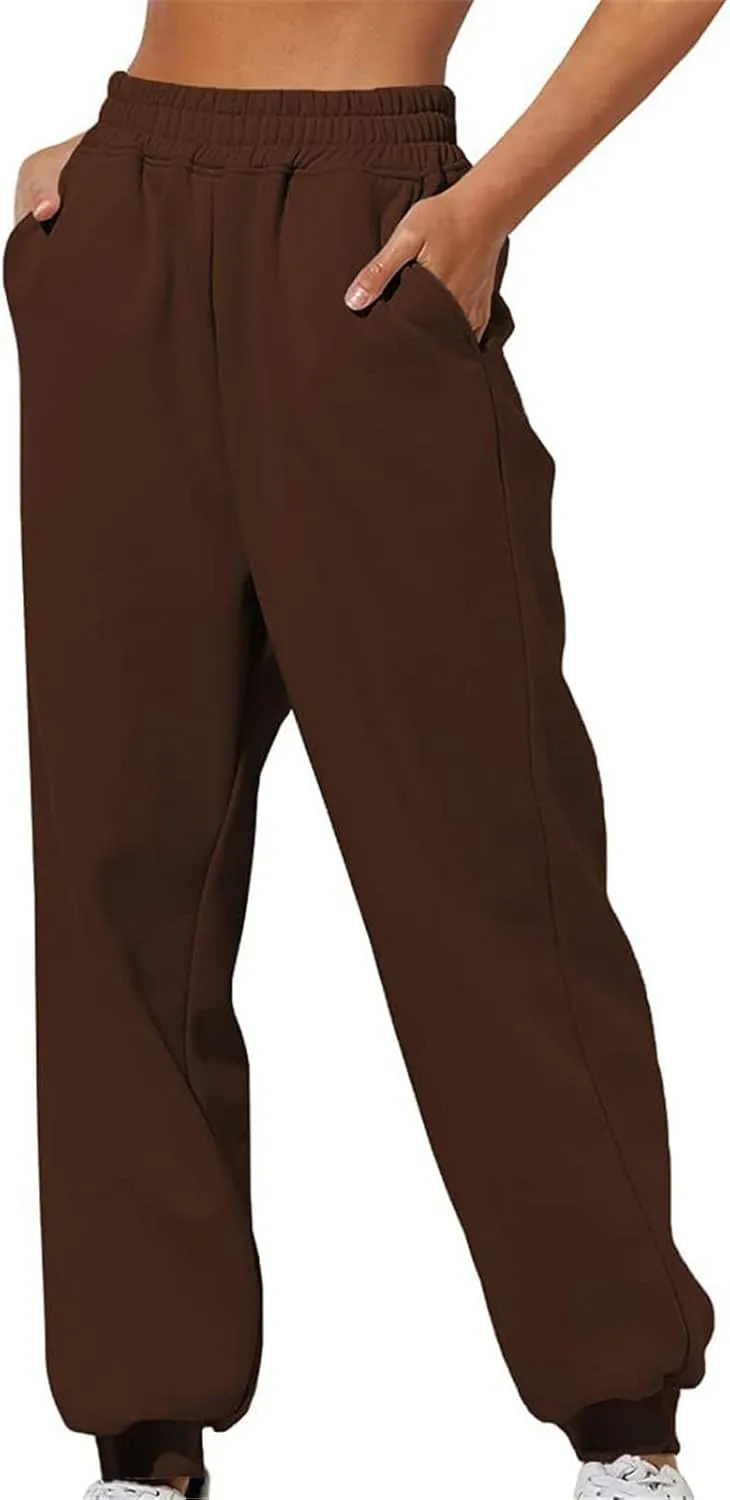Womens Thin High Waisted Pants Trendy Pleated Waist Park Cycling Running Sweatpant Office Relax Cuffed Casual Trouser