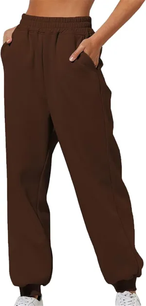Womens Thin High Waisted Pants Trendy Pleated Waist Park Cycling Running Sweatpant Office Relax Cuffed Casual Trouser
