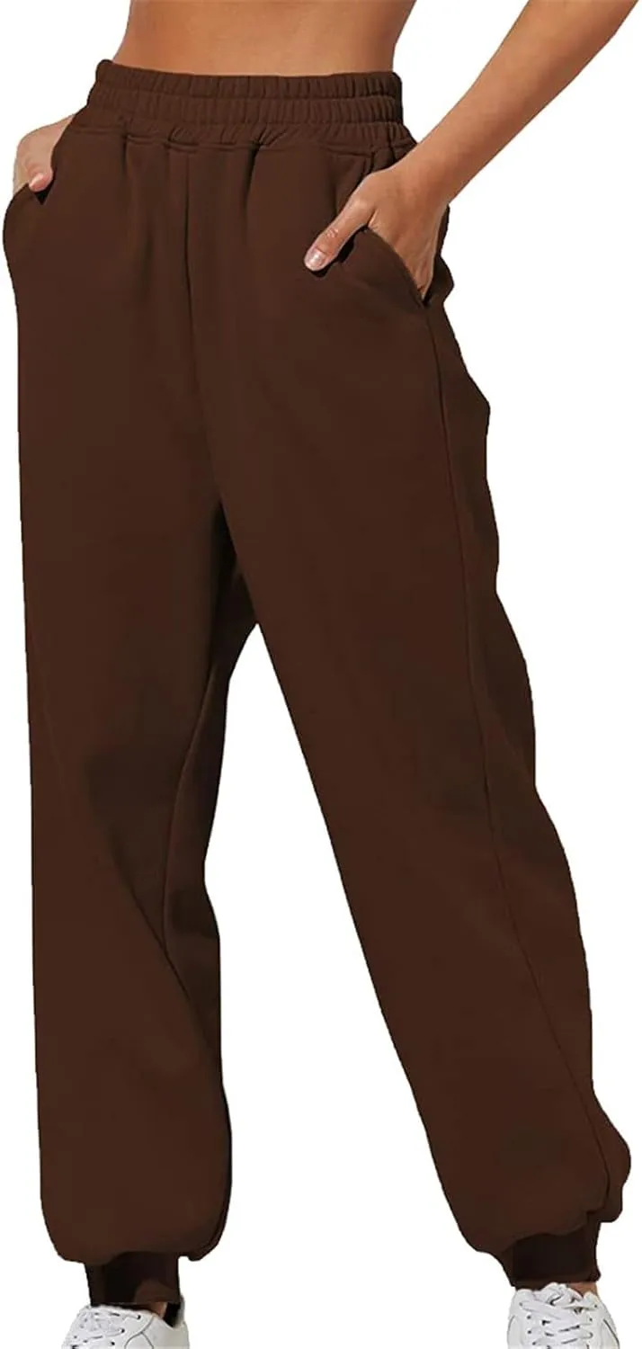 Womens Thin High Waisted Pants Trendy Pleated Waist Park Cycling Running Sweatpant Office Relax Cuffed Casual Trouser