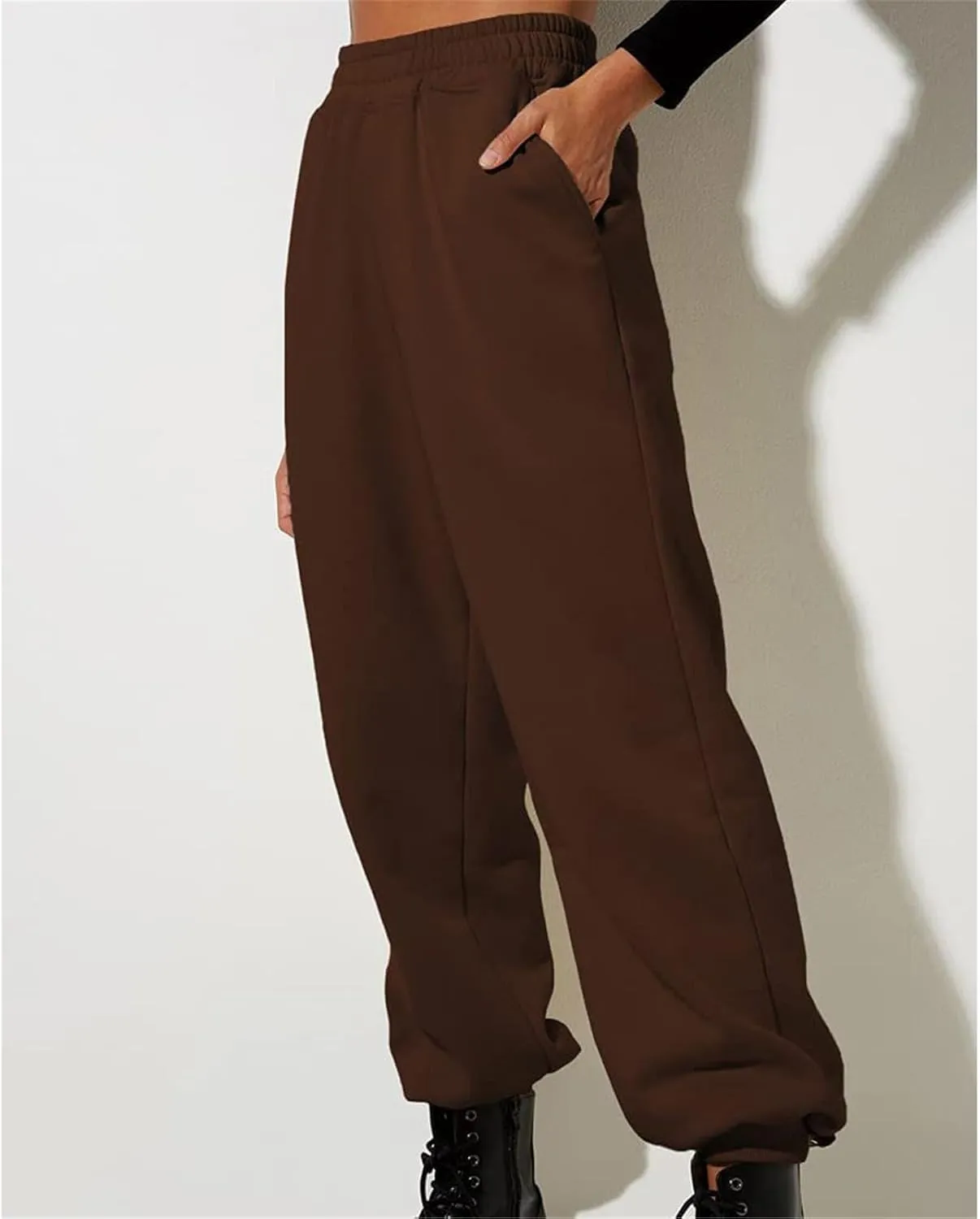 Womens Thin High Waisted Pants Trendy Pleated Waist Park Cycling Running Sweatpant Office Relax Cuffed Casual Trouser
