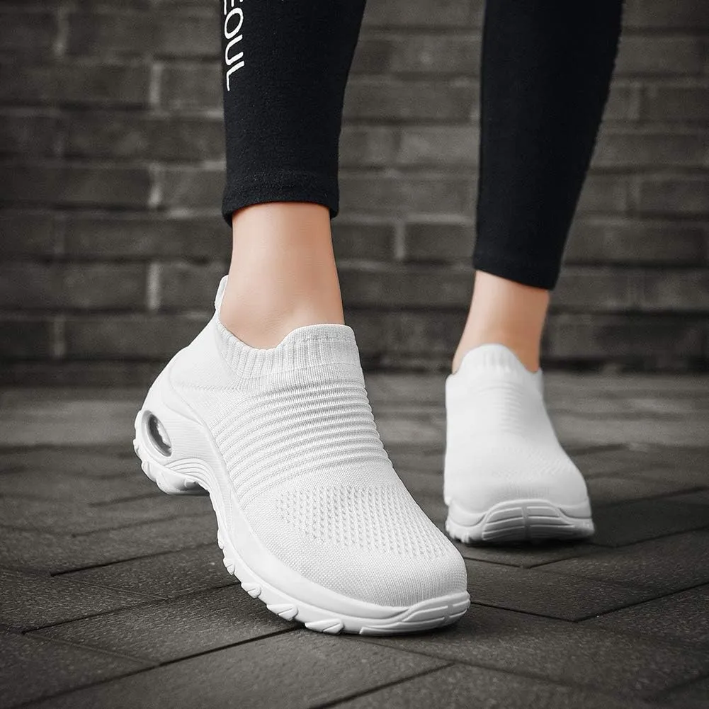 Women's Walking Shoes Sock Sneakers - Mesh Slip On Air Cushion Lady Girls Modern Jazz Dance Easy Shoes Platform Loafers