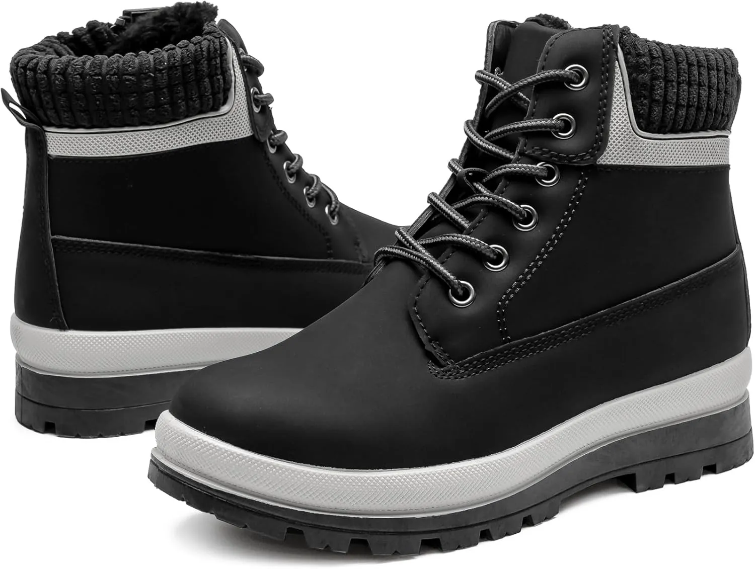 Womens White Winter Snow Boots Combat Boots for women Waterproof Fur Lined Ankle Booties Non Slip Fuzzy Warm Platform Boots Lace Up Hiking boots with Zipper