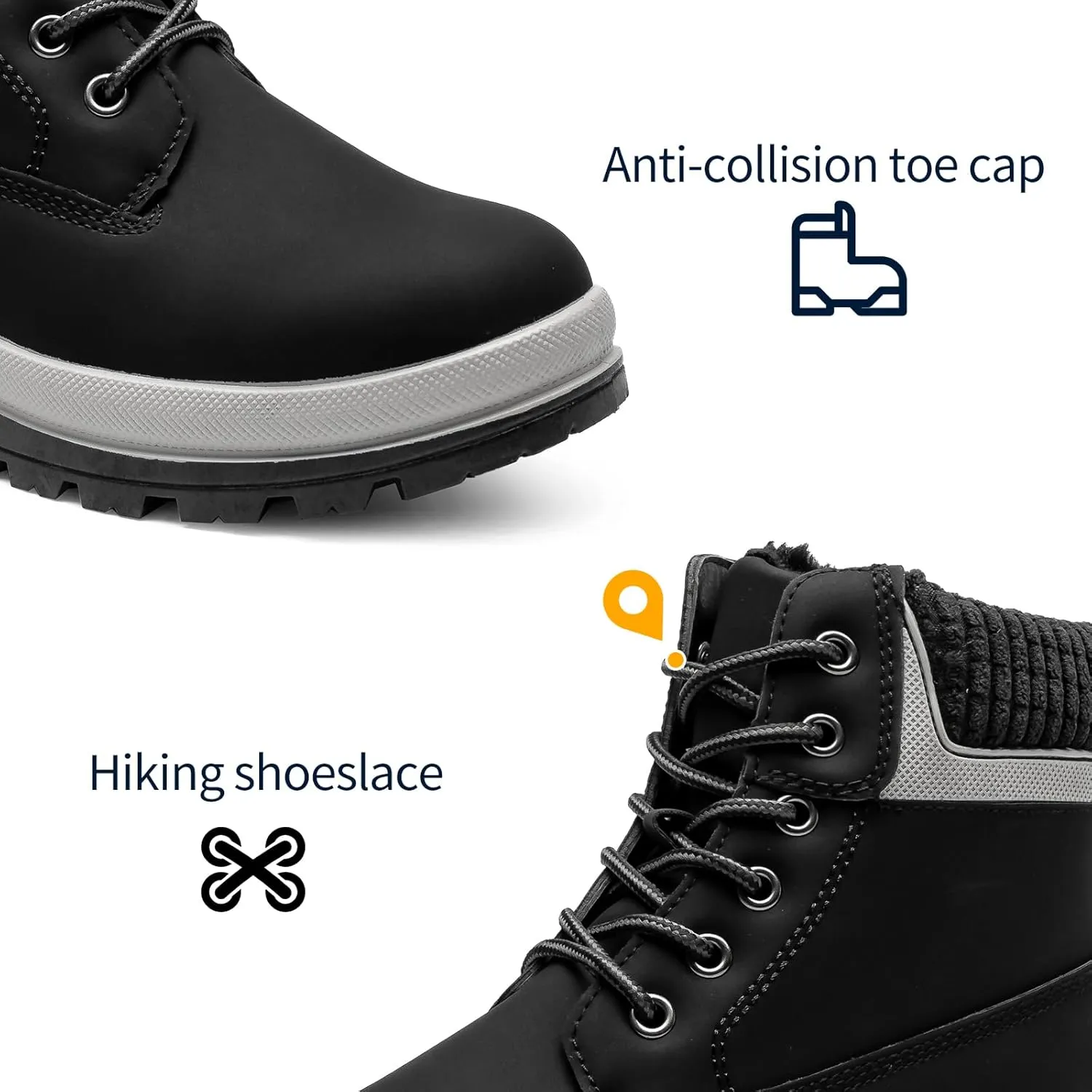Womens White Winter Snow Boots Combat Boots for women Waterproof Fur Lined Ankle Booties Non Slip Fuzzy Warm Platform Boots Lace Up Hiking boots with Zipper