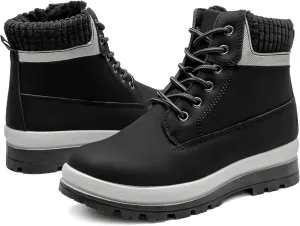 Womens White Winter Snow Boots Combat Boots for women Waterproof Fur Lined Ankle Booties Non Slip Fuzzy Warm Platform Boots Lace Up Hiking boots with Zipper
