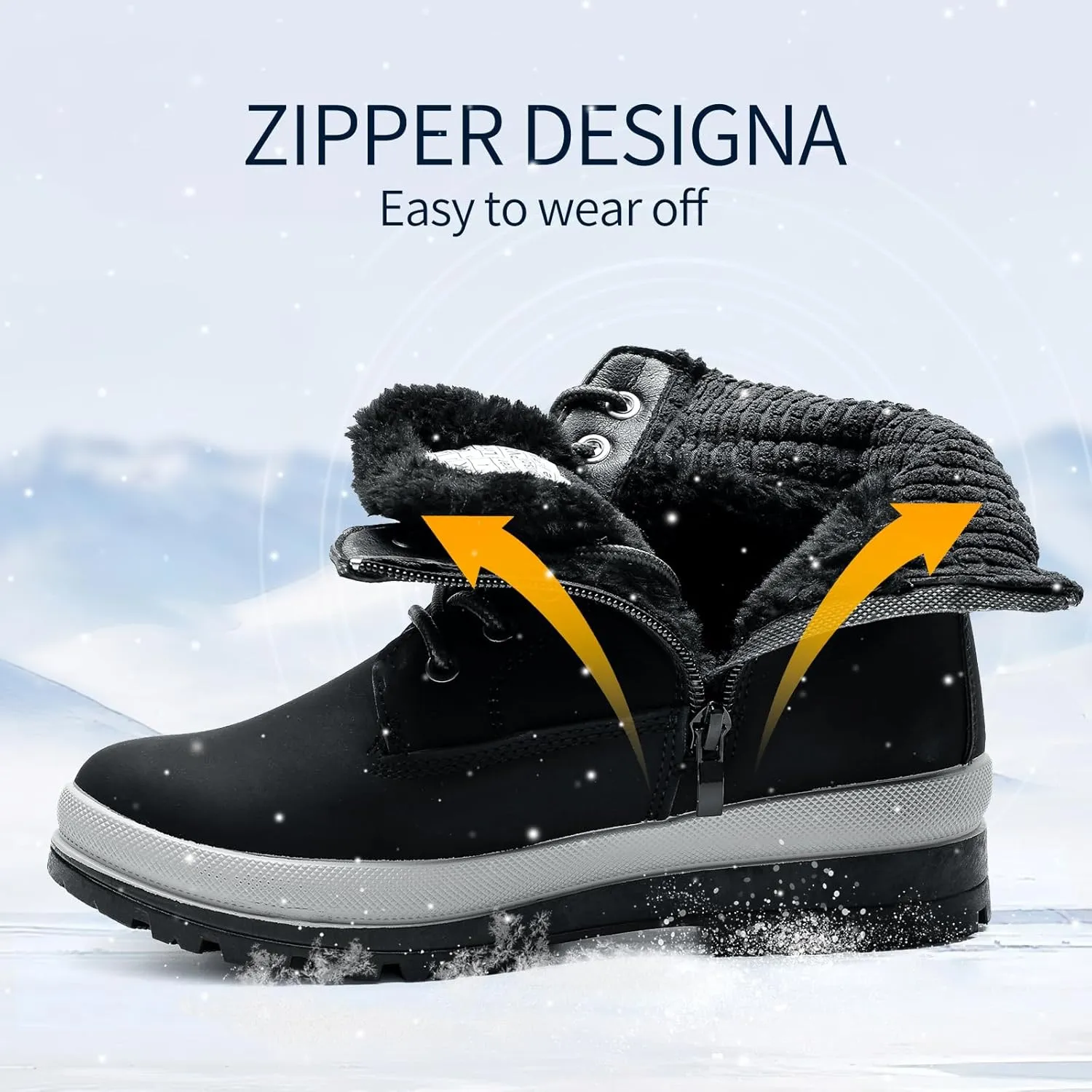 Womens White Winter Snow Boots Combat Boots for women Waterproof Fur Lined Ankle Booties Non Slip Fuzzy Warm Platform Boots Lace Up Hiking boots with Zipper