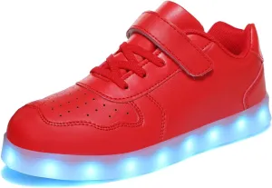 Wooowyet Kids LED Sneakers for Boys Hook&Loop Low Light Up Shoes LED Girls USB Recharging