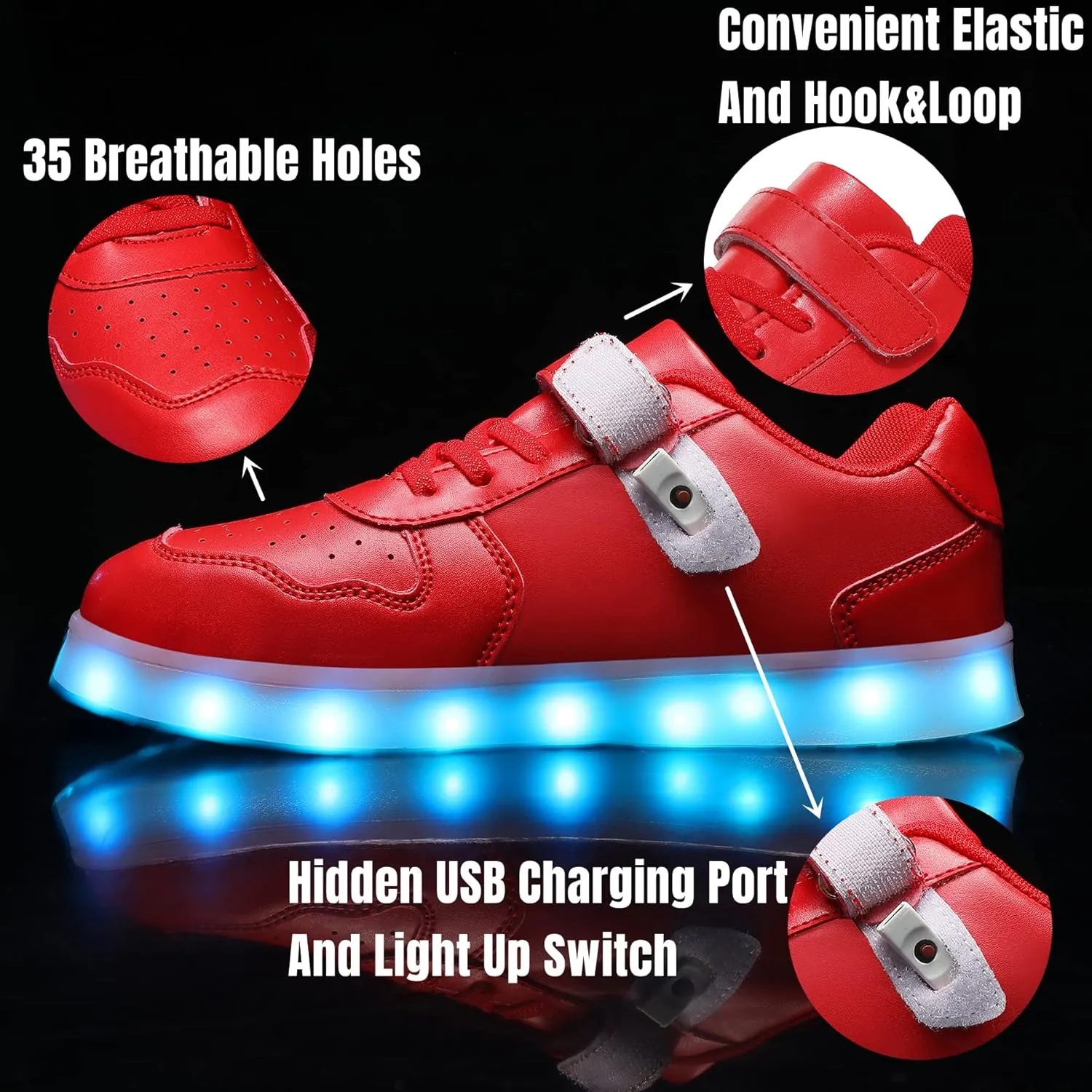 Wooowyet Kids LED Sneakers for Boys Hook&Loop Low Light Up Shoes LED Girls USB Recharging