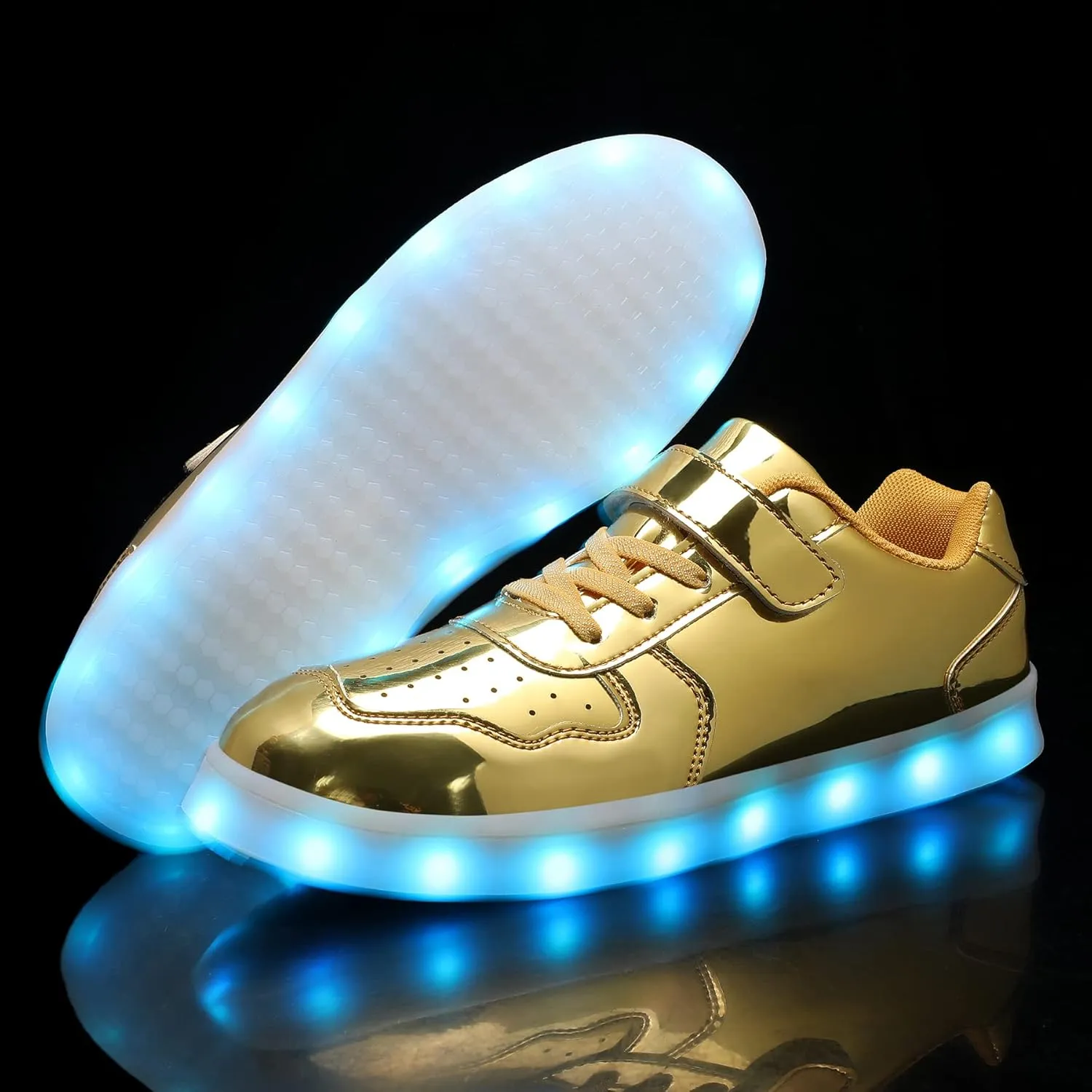 Wooowyet Kids LED Sneakers for Boys Hook&Loop Low Light Up Shoes LED Girls USB Recharging