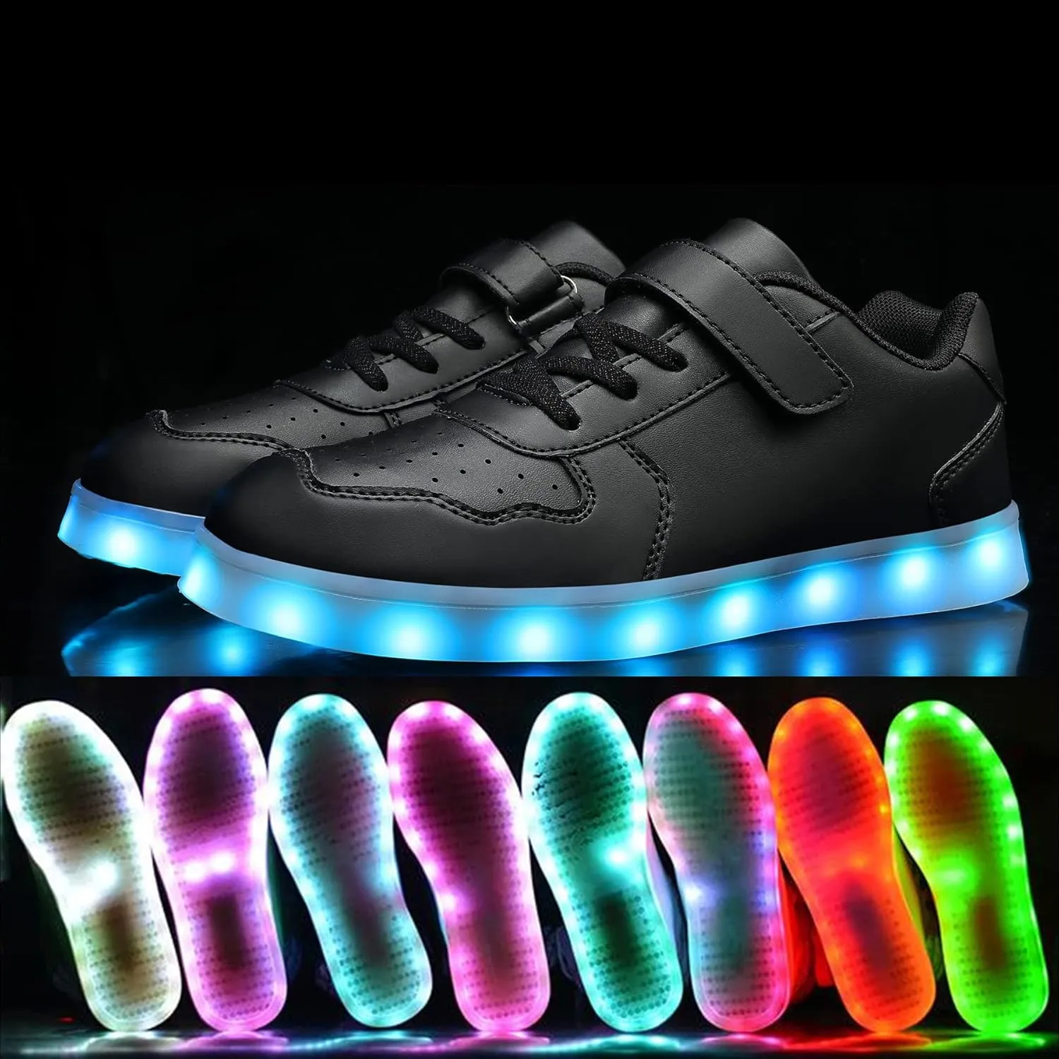 Wooowyet Kids LED Sneakers for Boys Hook&Loop Low Light Up Shoes LED Girls USB Recharging