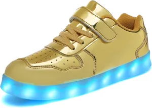 Wooowyet Kids LED Sneakers for Boys Hook&Loop Low Light Up Shoes LED Girls USB Recharging