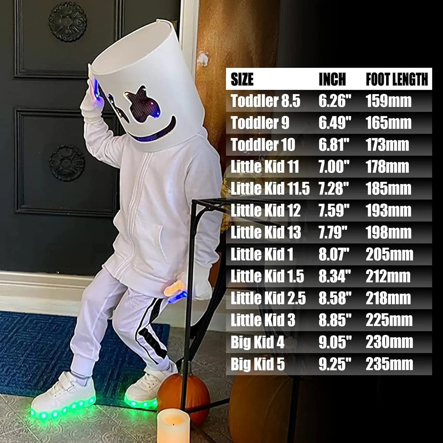 Wooowyet Kids LED Sneakers for Boys Hook&Loop Low Light Up Shoes LED Girls USB Recharging