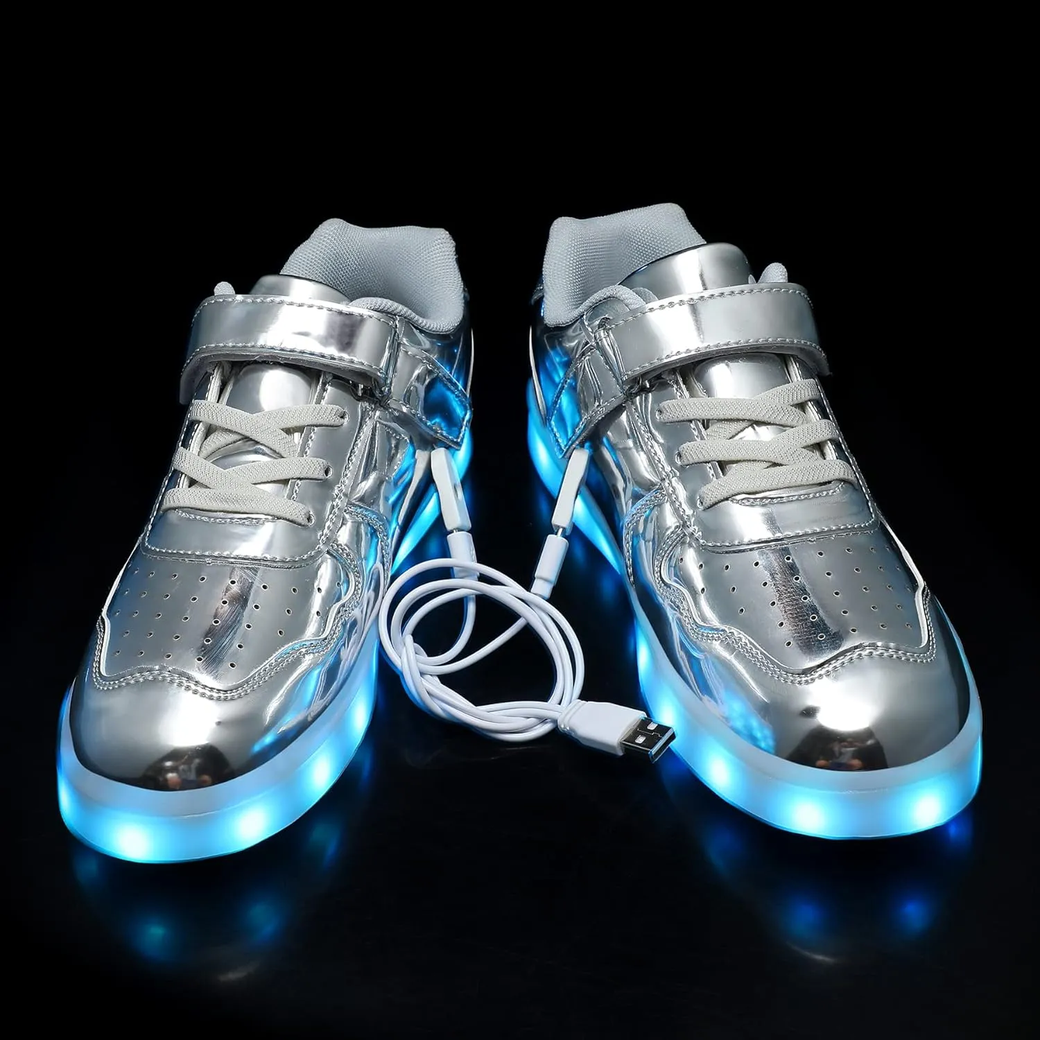 Wooowyet Kids LED Sneakers for Boys Hook&Loop Low Light Up Shoes LED Girls USB Recharging