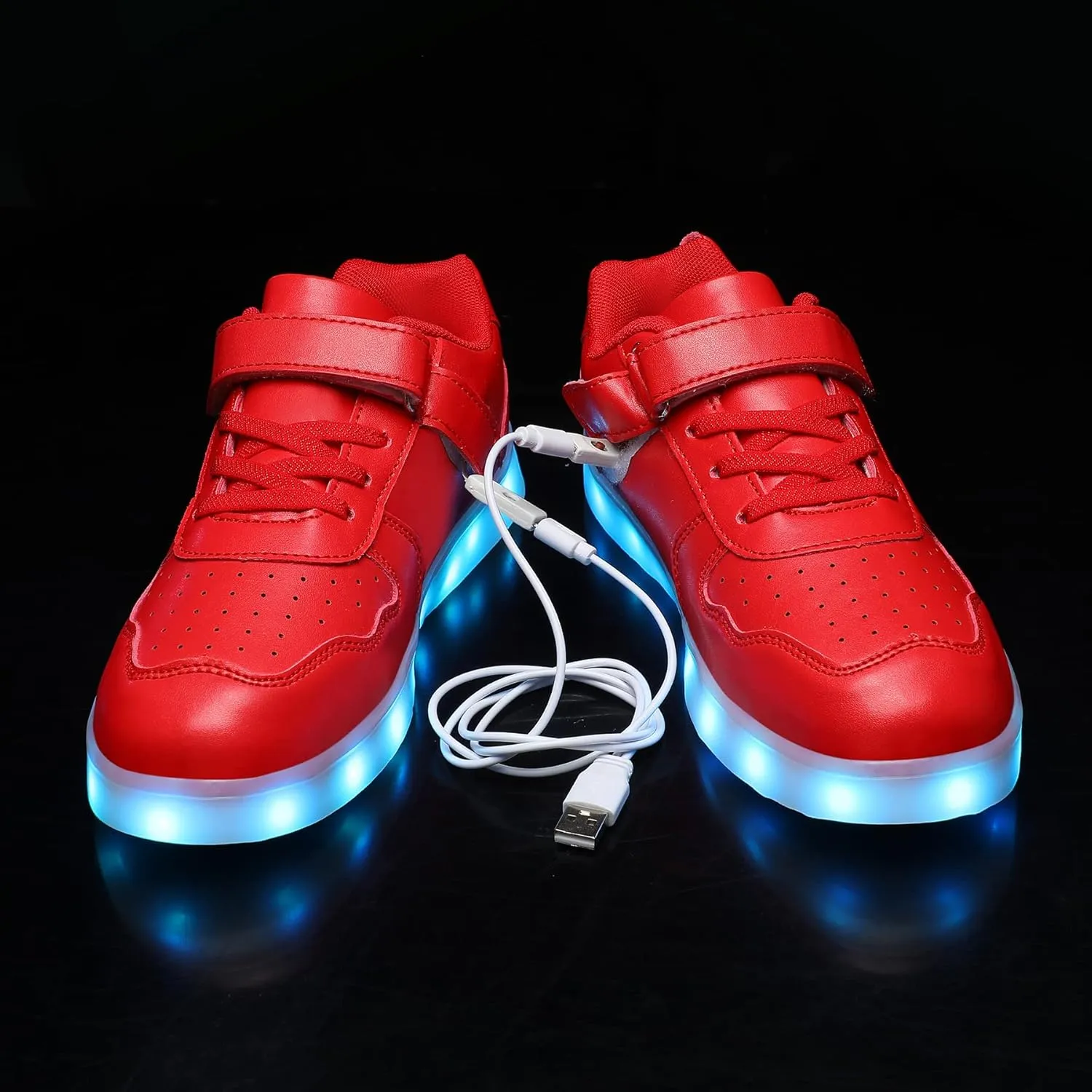 Wooowyet Kids LED Sneakers for Boys Hook&Loop Low Light Up Shoes LED Girls USB Recharging